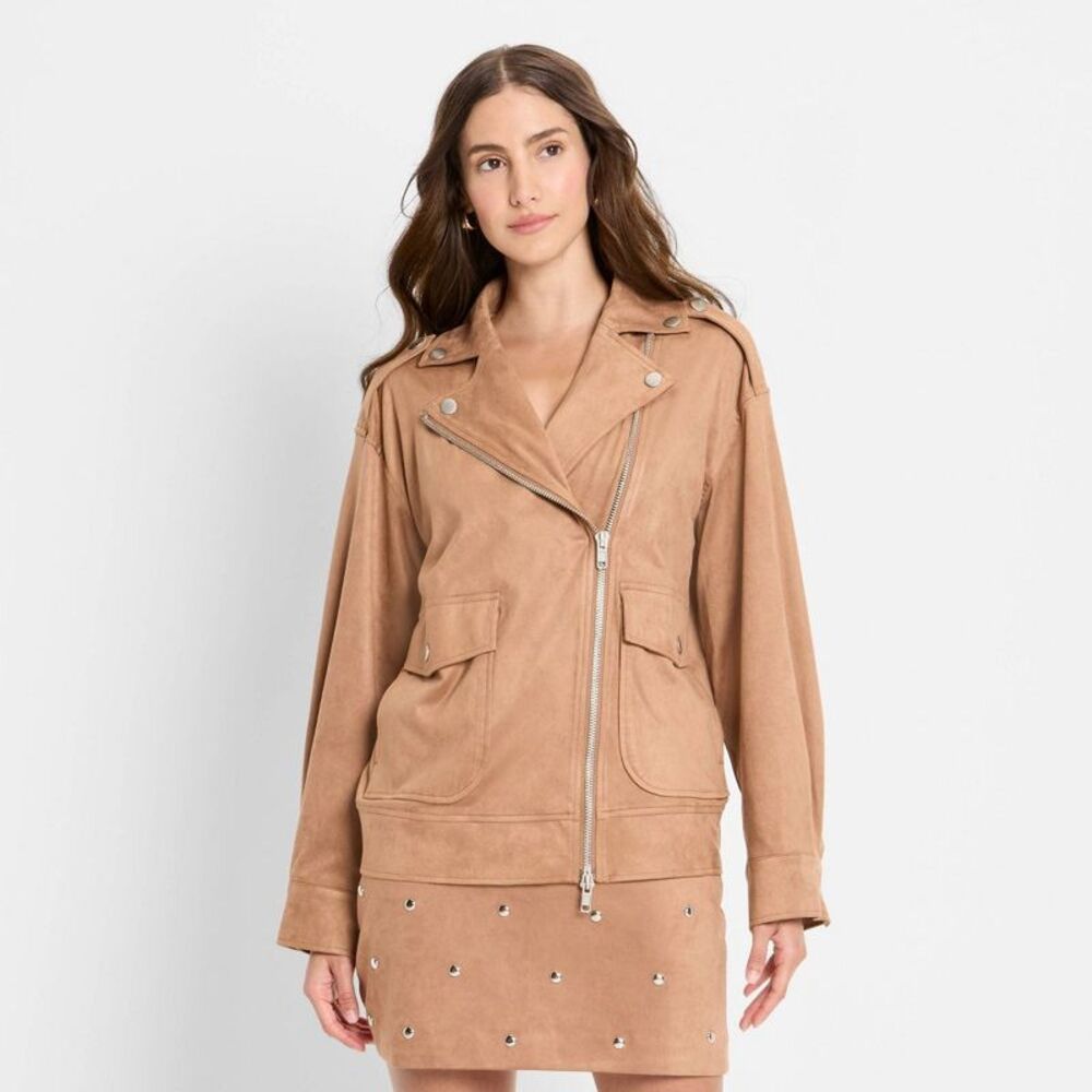 Women's Suede Relaxed Moto Jacket - Future Collective Brown S